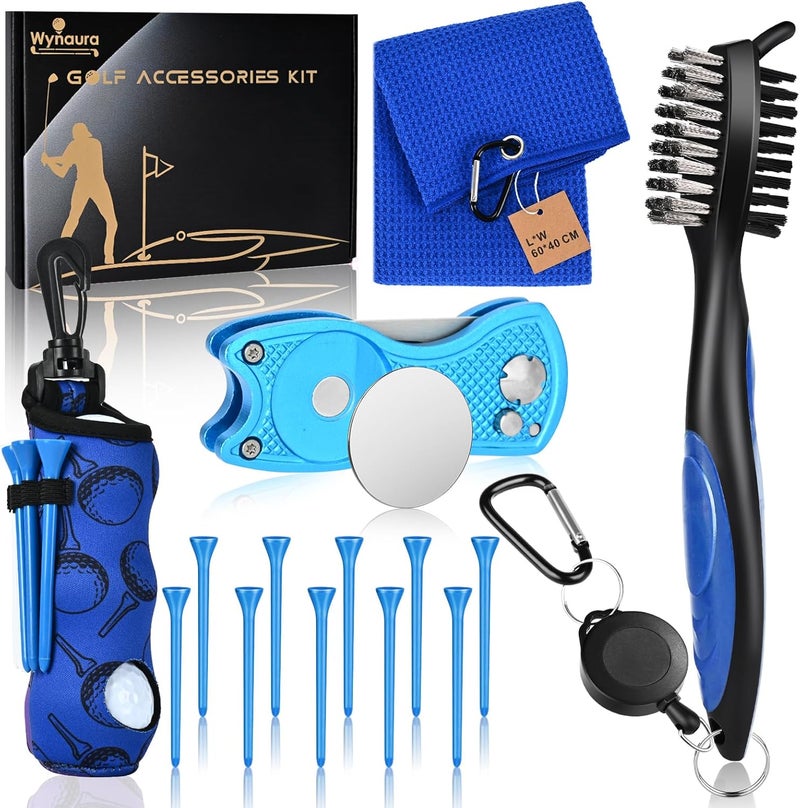 Wynaura 15PCS Golf Accessories Kit - Include Golf Club Cleaner Brush with Groove Cleaner Tool, Golf Ball Bag, Divot Tool with Magnetic Ball Marker, Towel, Golf Tees, Golf Gift for Men/Women - Image 1